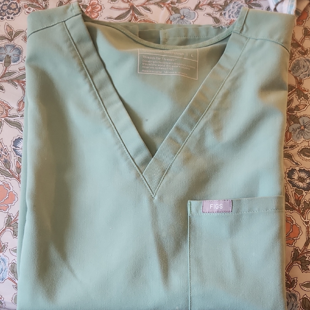Figs Sage Green V-Neck Scrub Top
